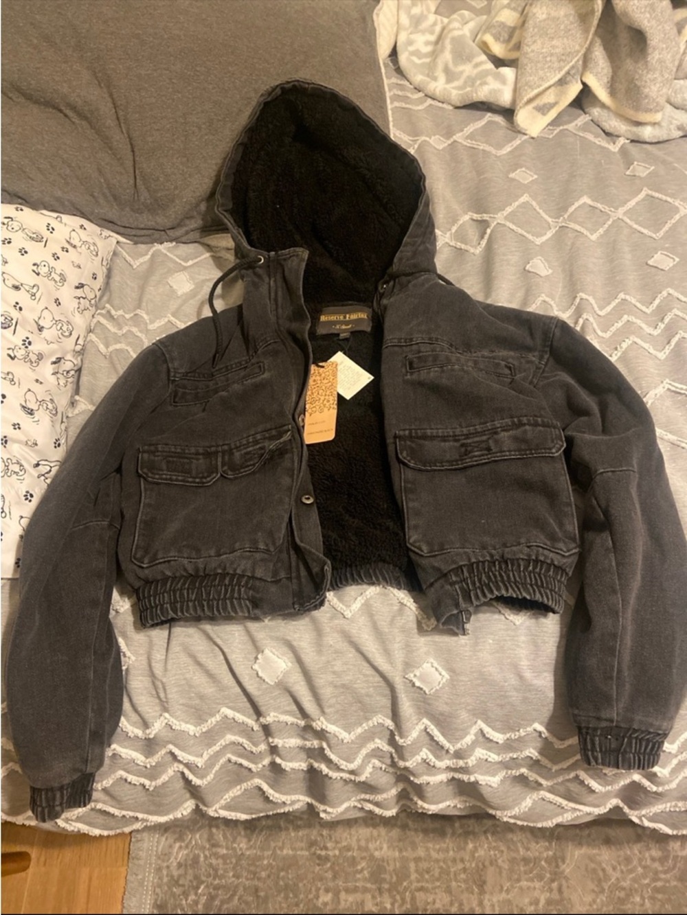 Free People Cropped Hooded Jean Jacket - Black